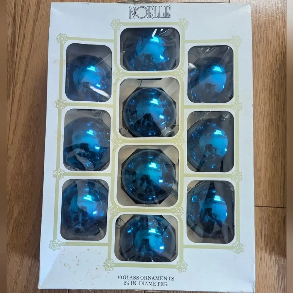 Vintage Noelle American Made Blue Silver Glass Christmas Tree Decor Ornaments